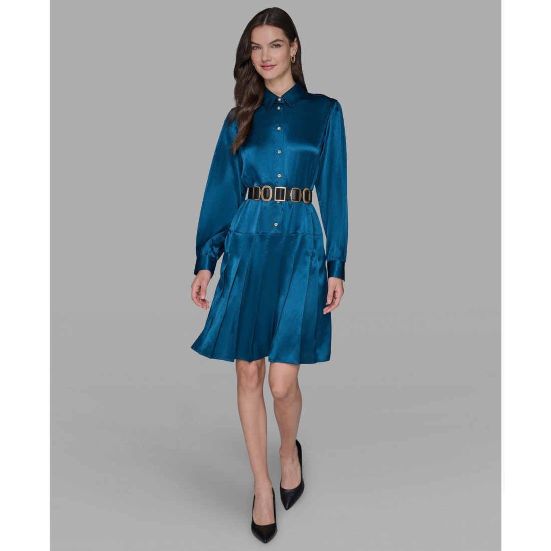 'Collared Belted Shirt Dress' pour Femmes