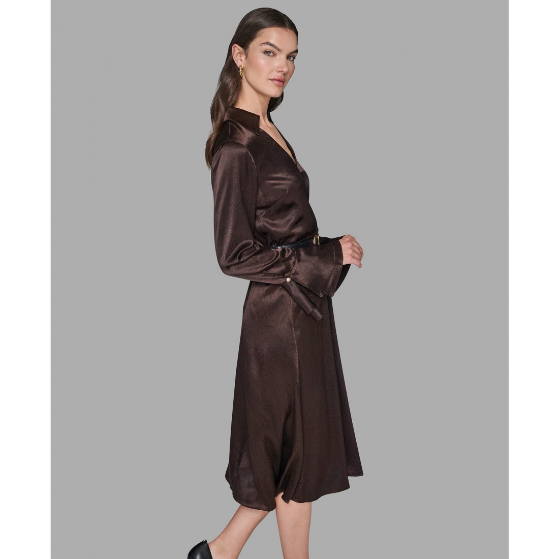 'Crinkle Long Sleeve Midi Dress' pour Femmes