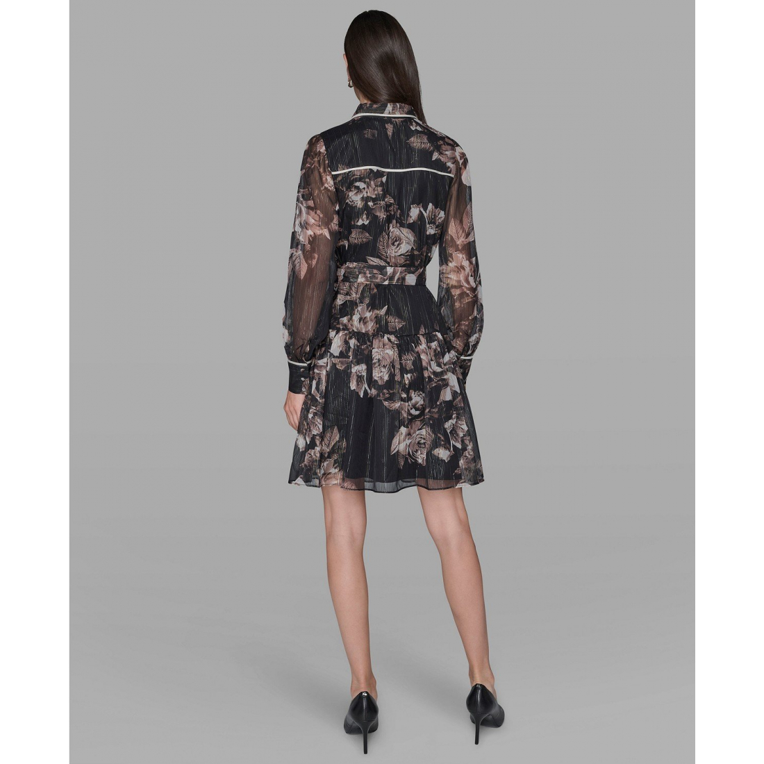 'Printed Crinkle Chiffon Collared Shirt Dress' pour Femmes