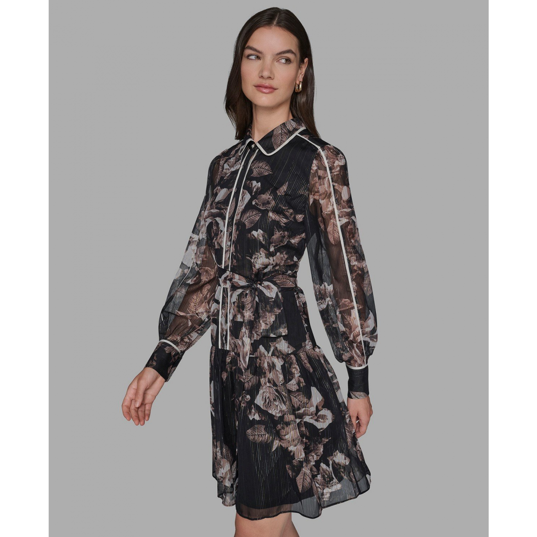 'Printed Crinkle Chiffon Collared Shirt Dress' pour Femmes