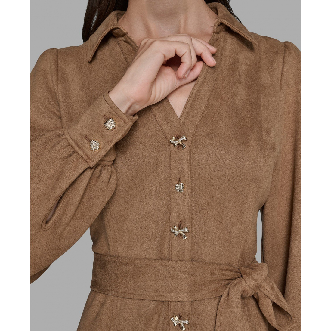 'Suede Collared Shirt Dress' pour Femmes