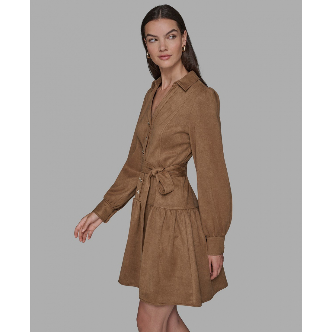 'Suede Collared Shirt Dress' pour Femmes