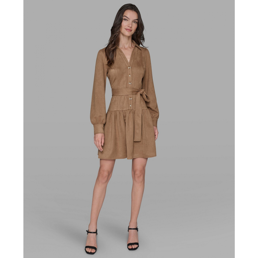'Suede Collared Shirt Dress' pour Femmes