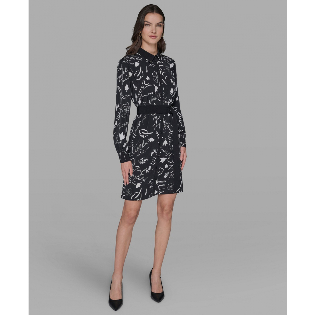 'Printed Silky Crepe Belted Shirt Dress' pour Femmes