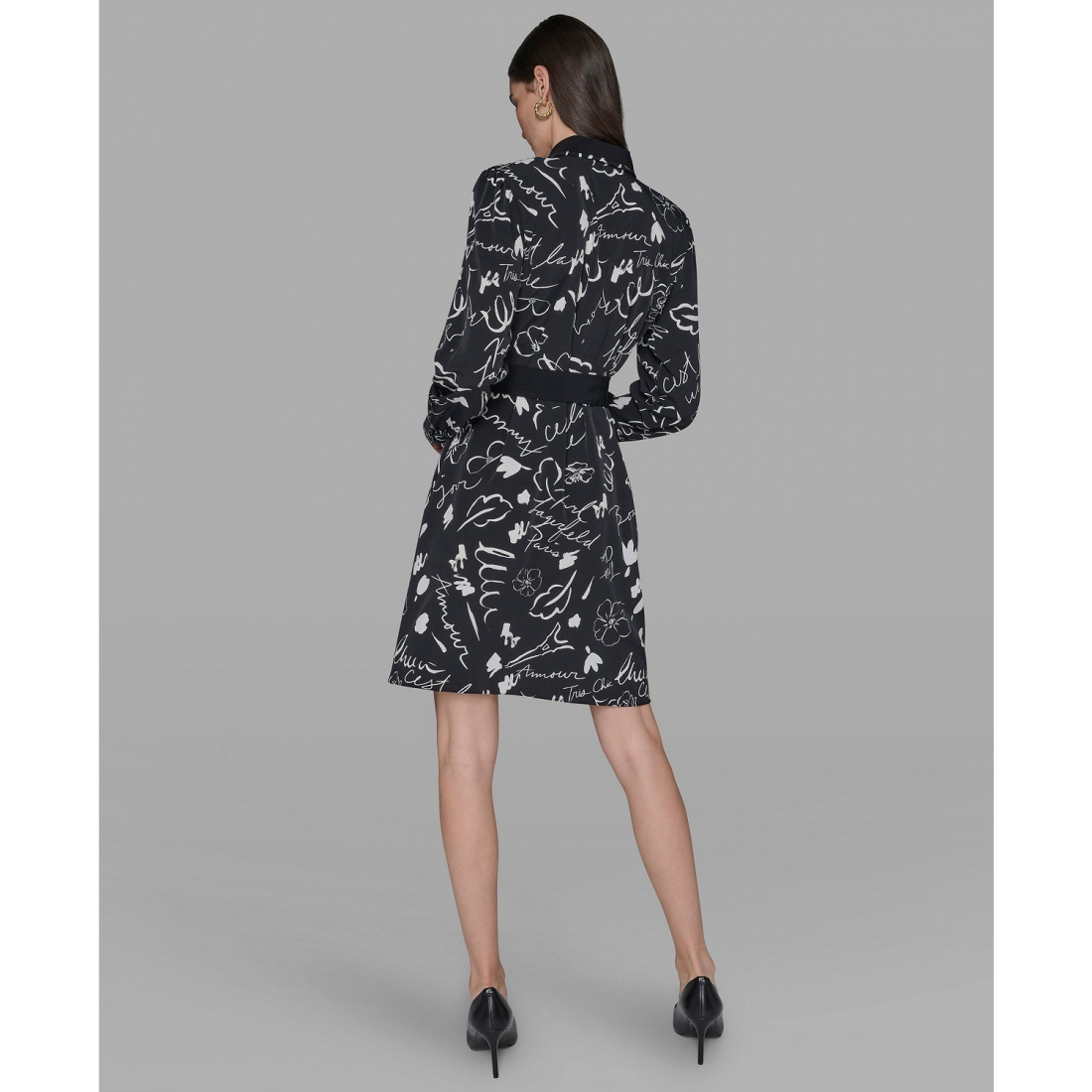 'Printed Silky Crepe Belted Shirt Dress' pour Femmes