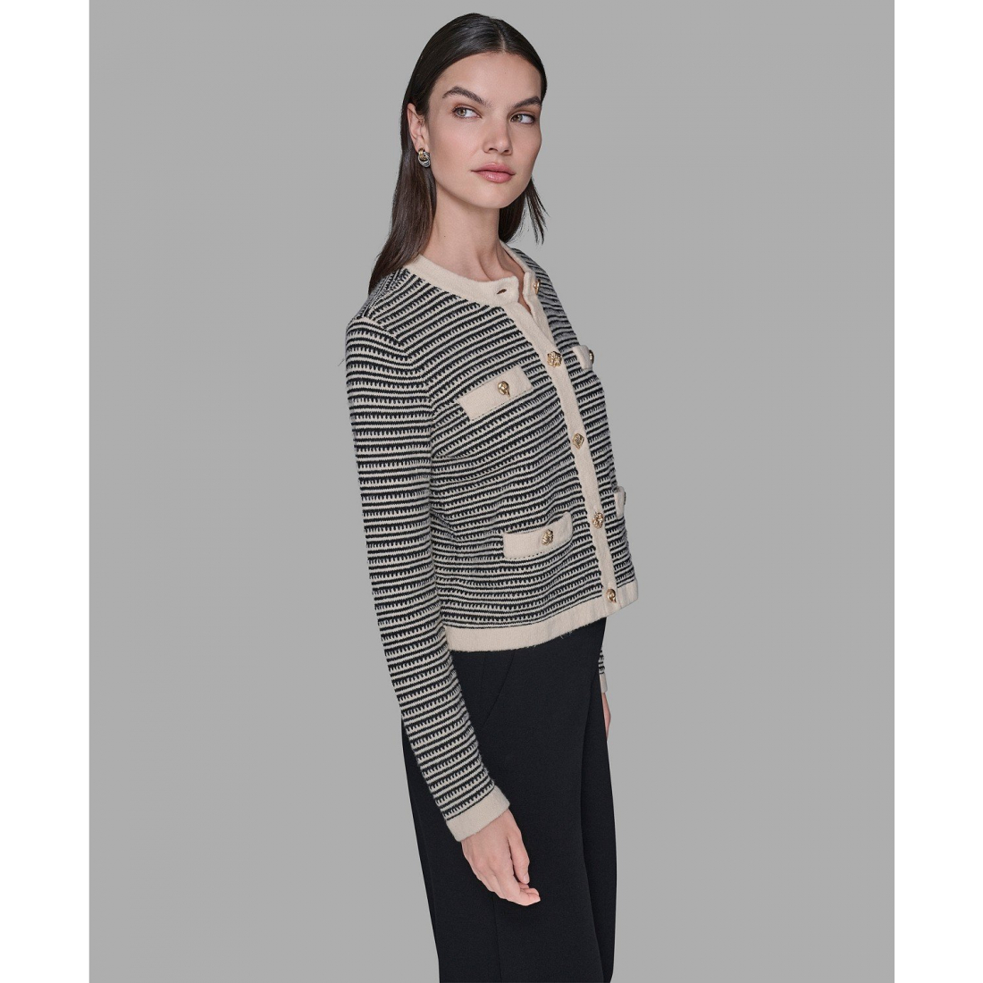 'Striped Crewneck Cardigan Sweater' pour Femmes