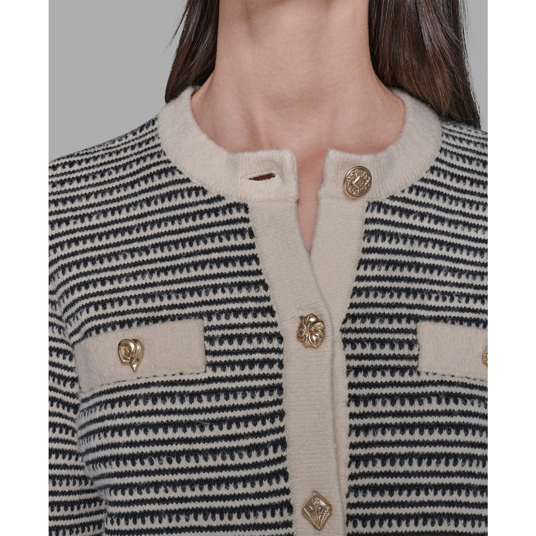 'Striped Crewneck Cardigan Sweater' pour Femmes