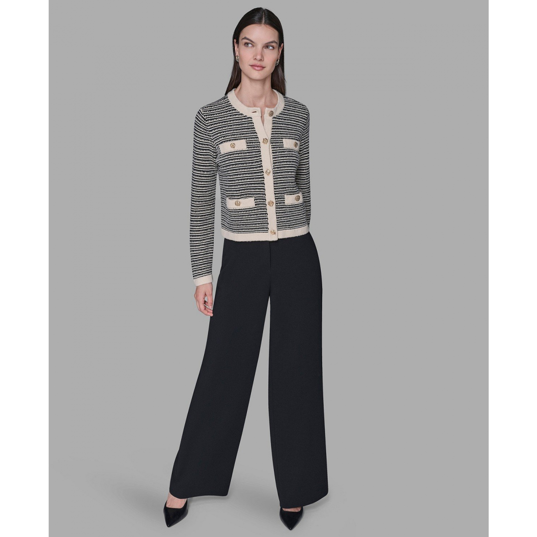 'Striped Crewneck Cardigan Sweater' pour Femmes