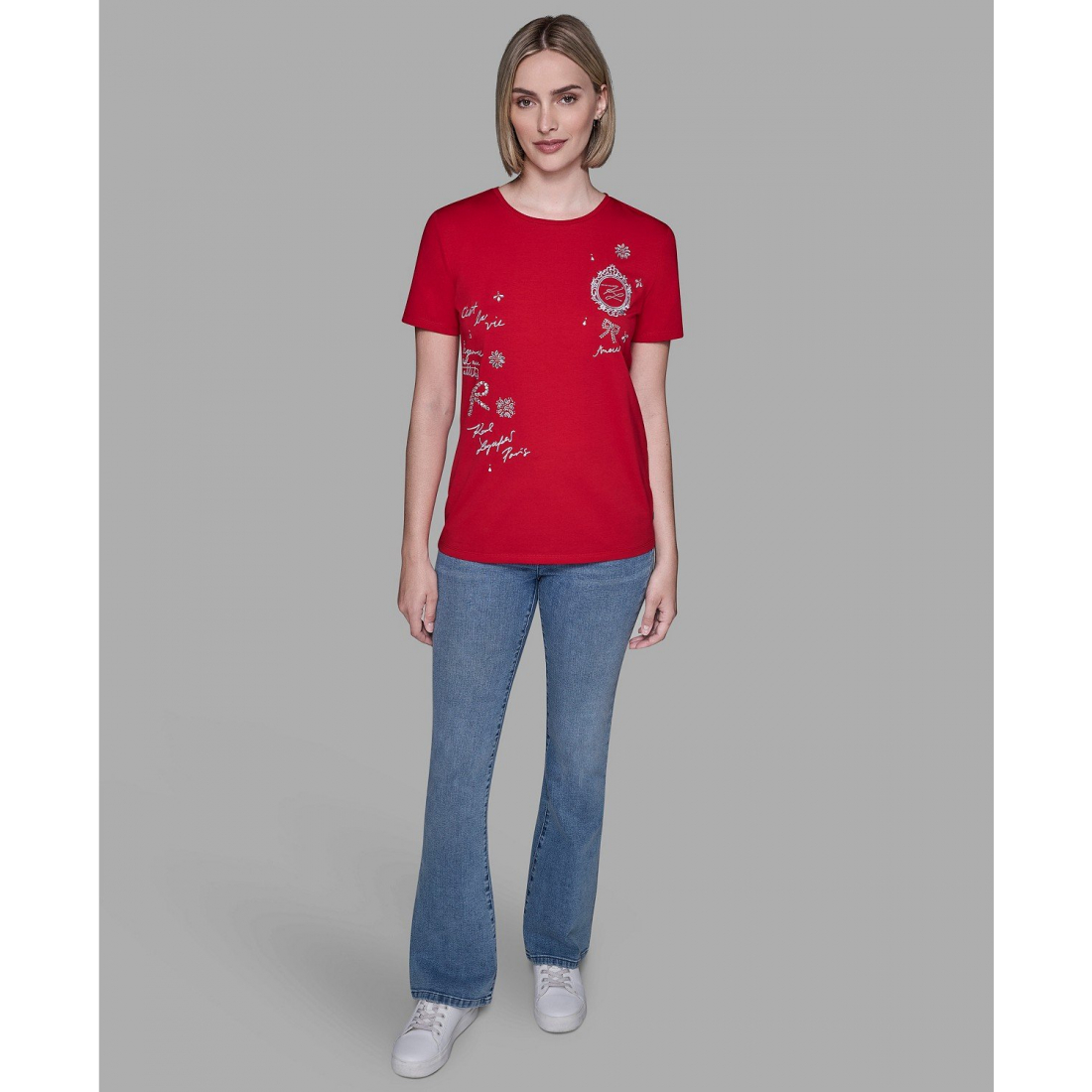 'Crewneck Embellished Icon T-Shirt' pour Femmes
