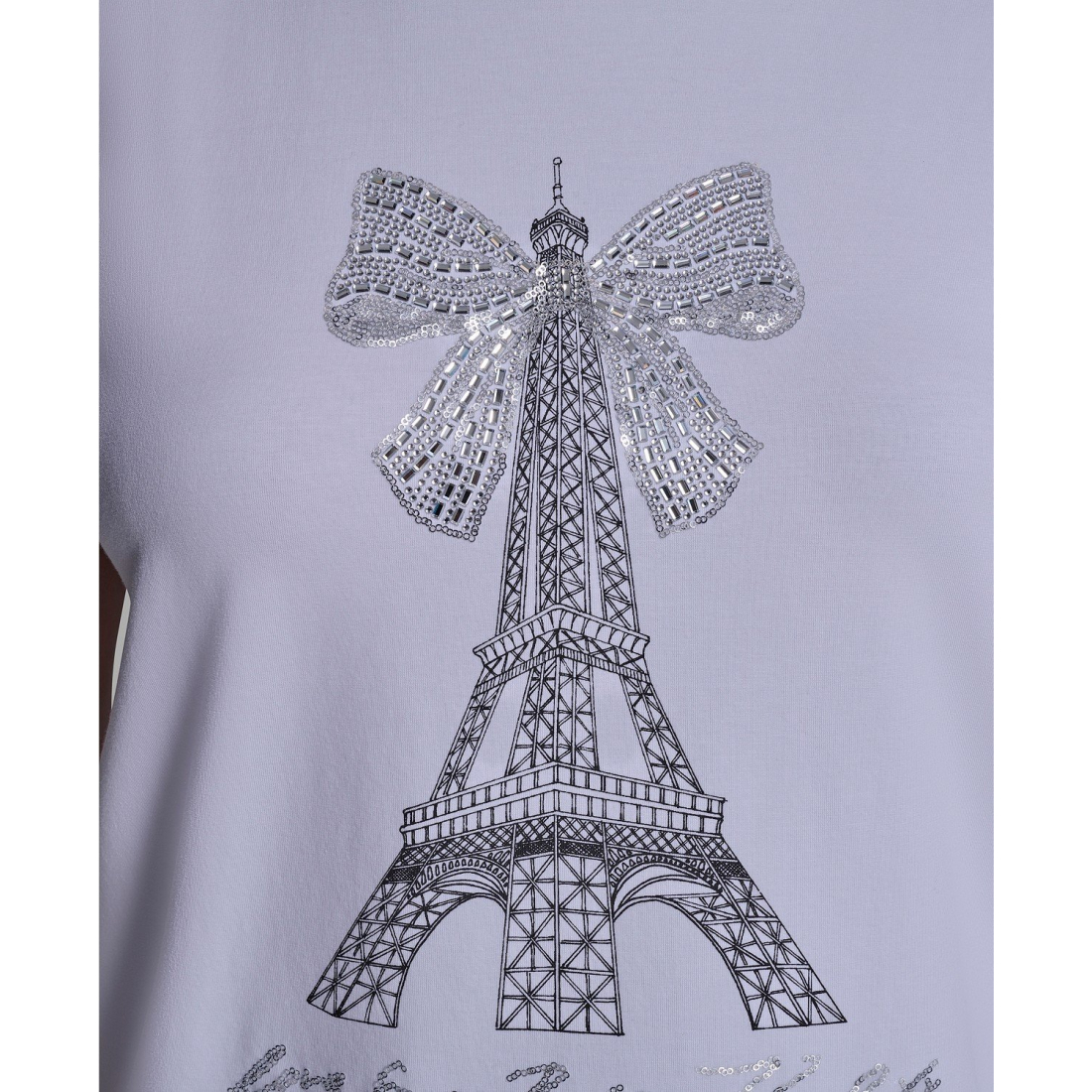 T-shirt 'Crewneck Embellished Bow Eiffel Tower' pour Femmes