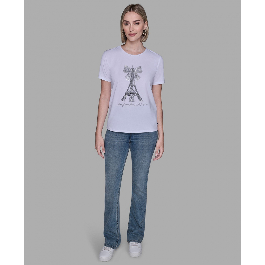 T-shirt 'Crewneck Embellished Bow Eiffel Tower' pour Femmes