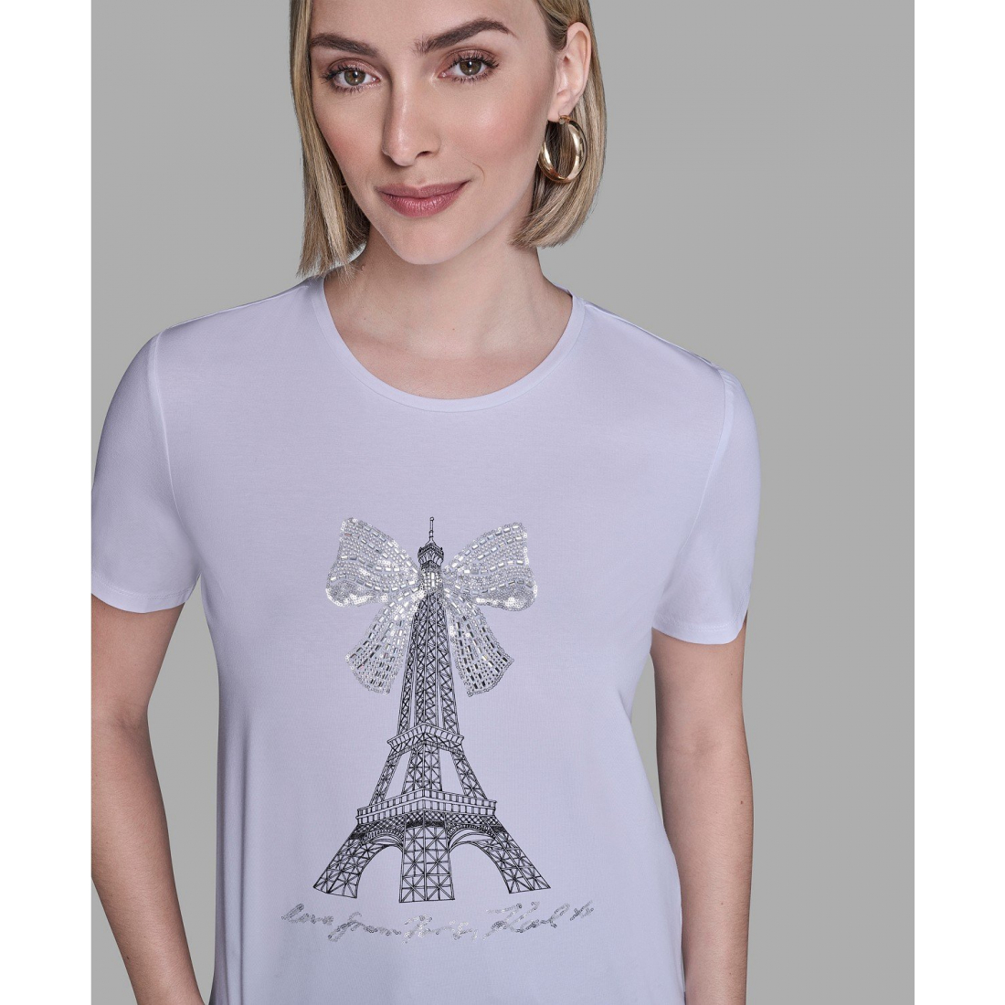 T-shirt 'Crewneck Embellished Bow Eiffel Tower' pour Femmes