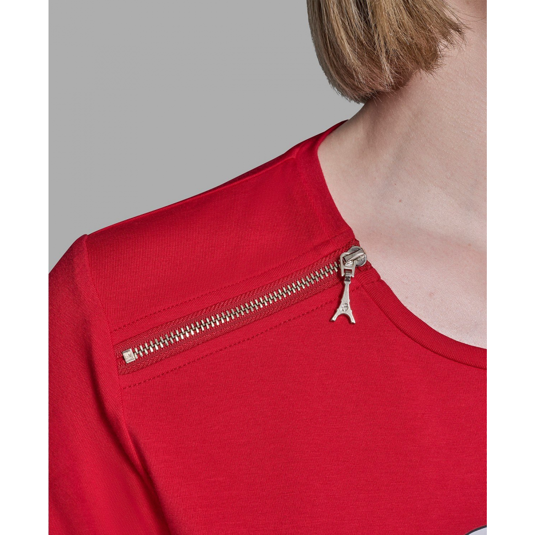 T-shirt 'Crewneck Embellished Zip Shoulder' pour Femmes