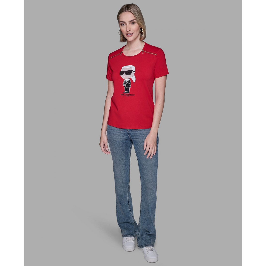 T-shirt 'Crewneck Embellished Zip Shoulder' pour Femmes