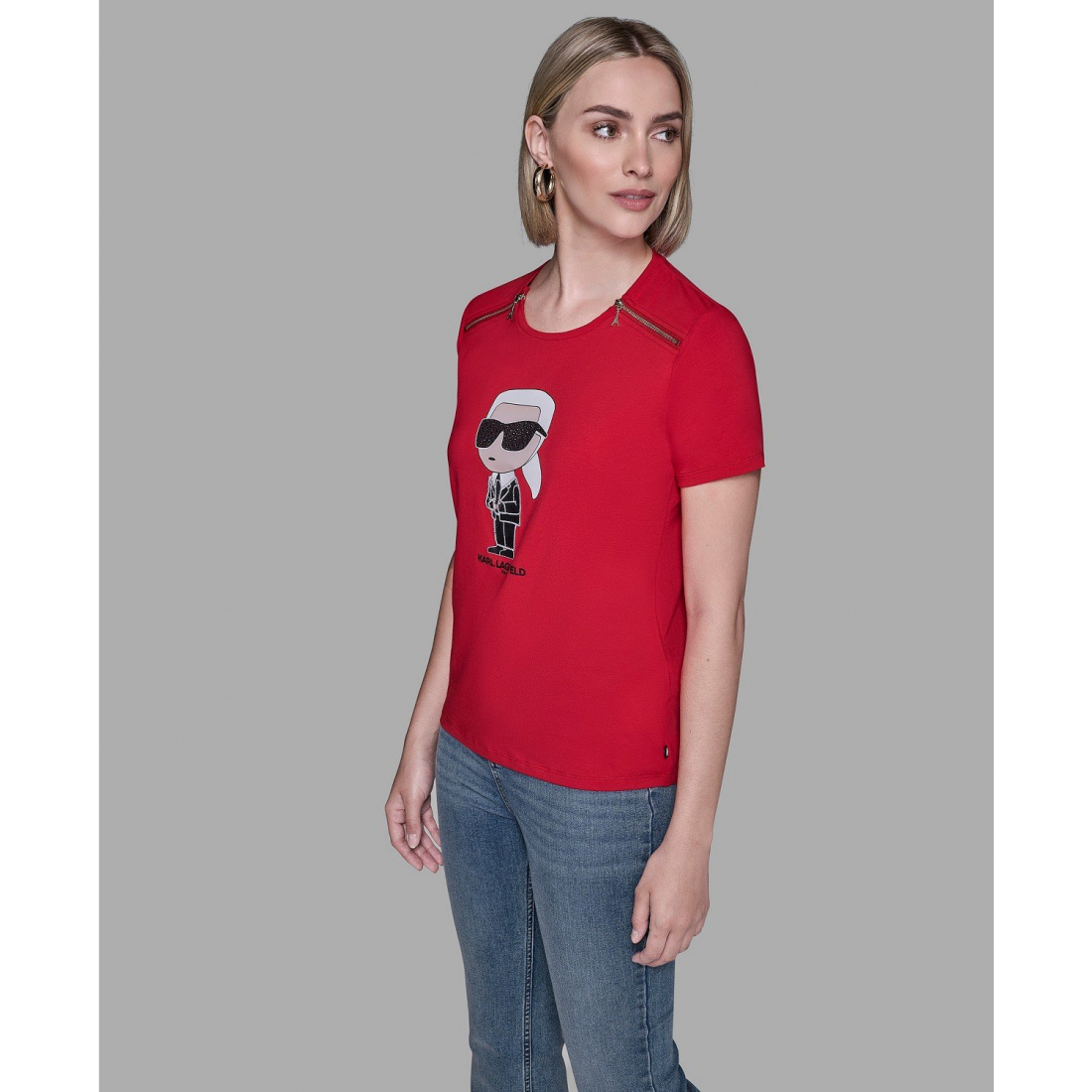 T-shirt 'Crewneck Embellished Zip Shoulder' pour Femmes