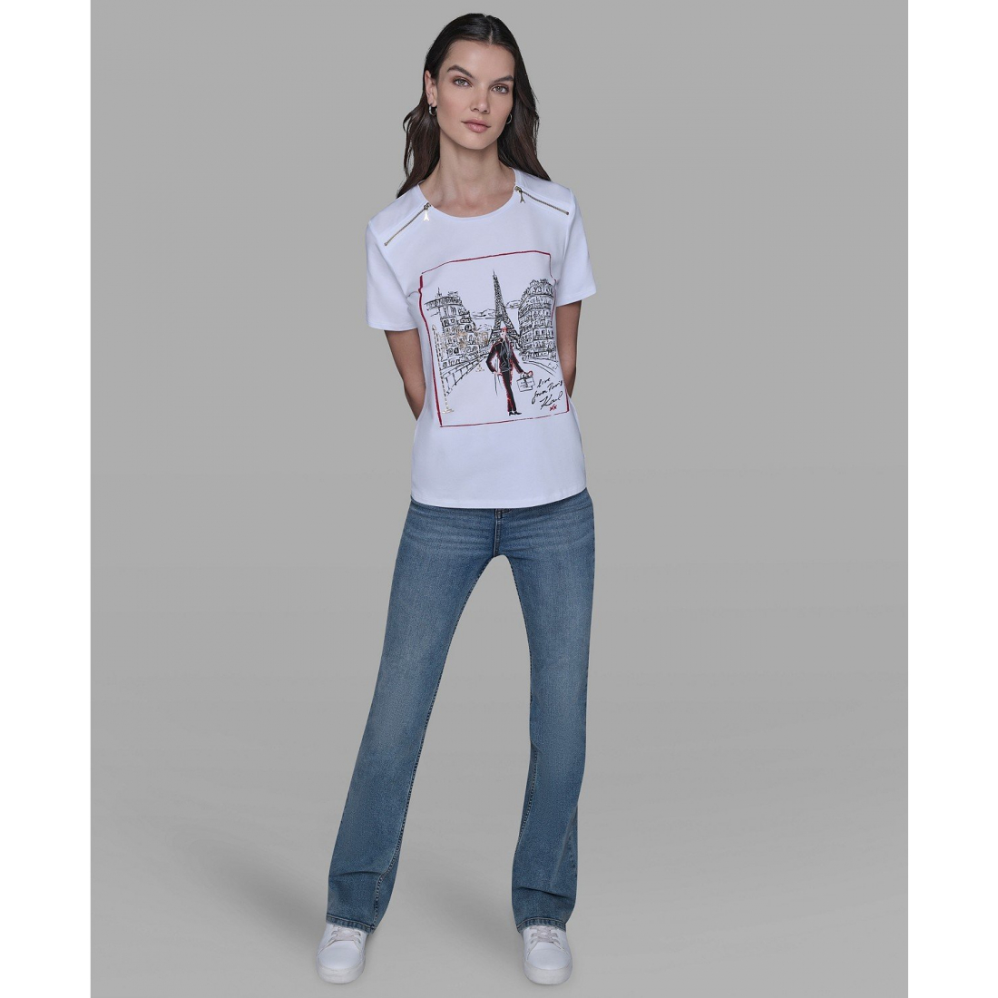 'Zip-Shoulder T-Shirt' pour Femmes