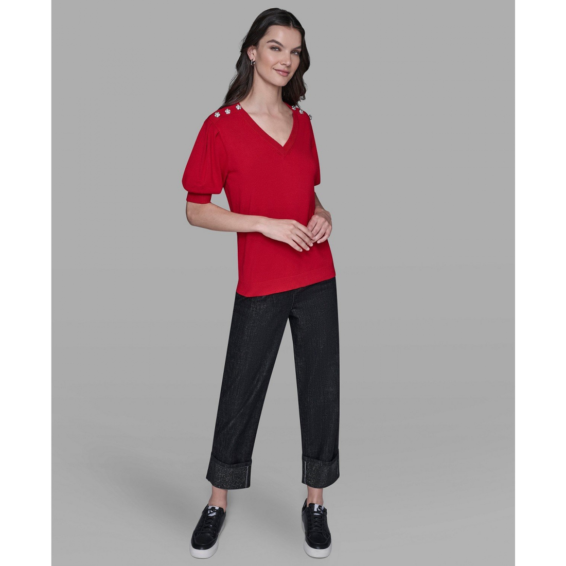 'V-Neck Button Detail Sweater' pour Femmes