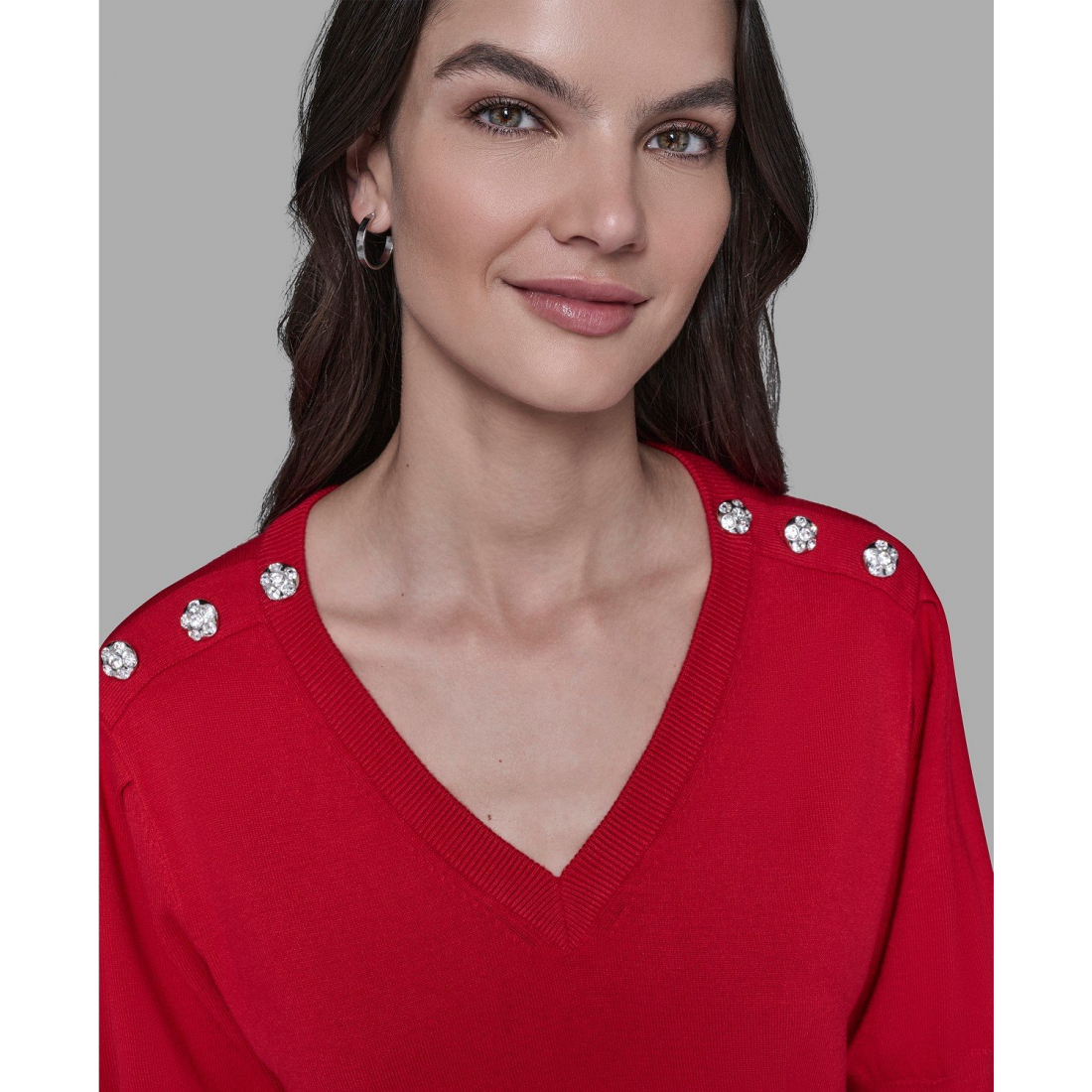 'V-Neck Button Detail Sweater' pour Femmes