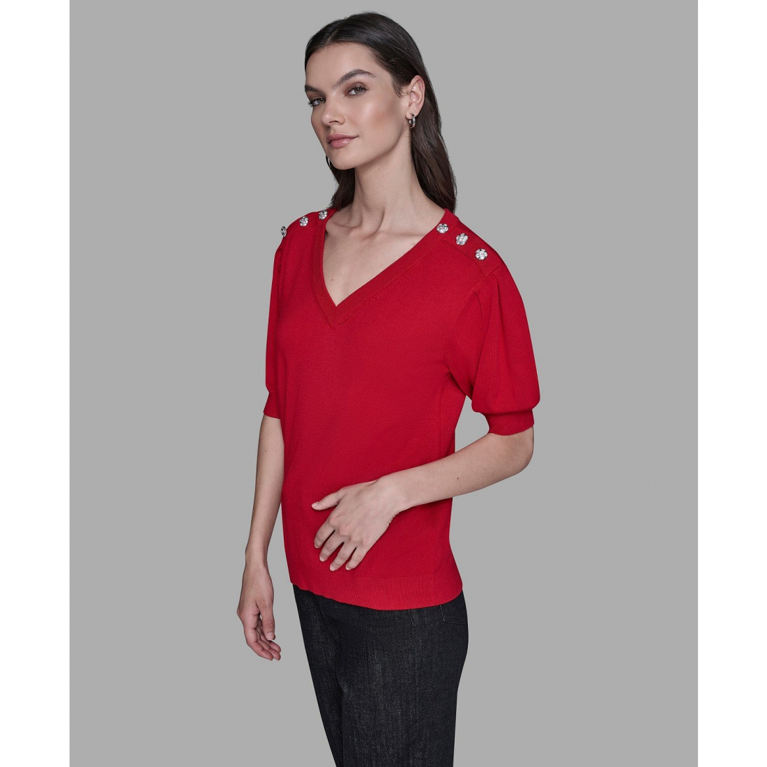 'V-Neck Button Detail Sweater' pour Femmes