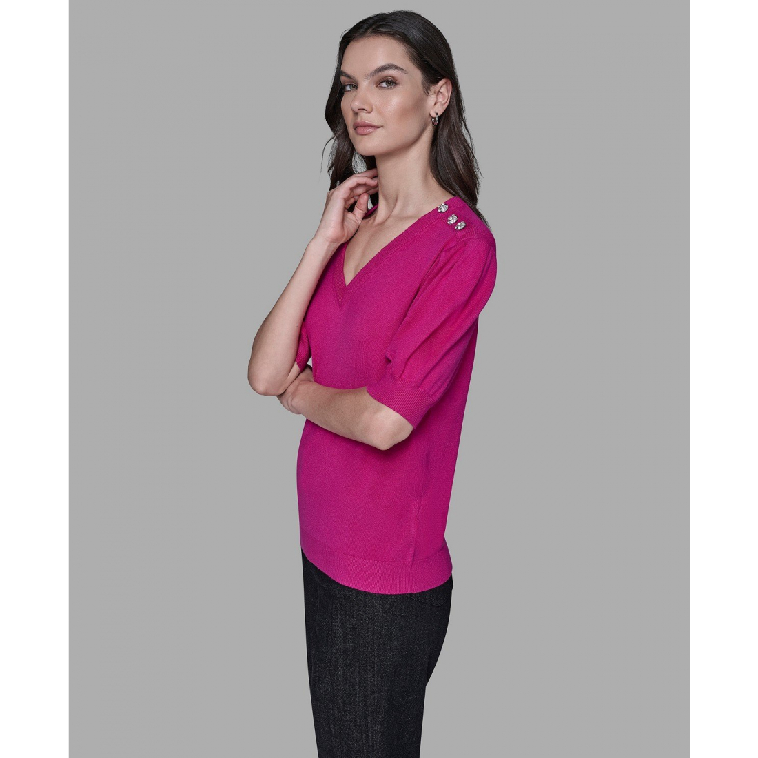 'V-Neck Button Detail Sweater' pour Femmes