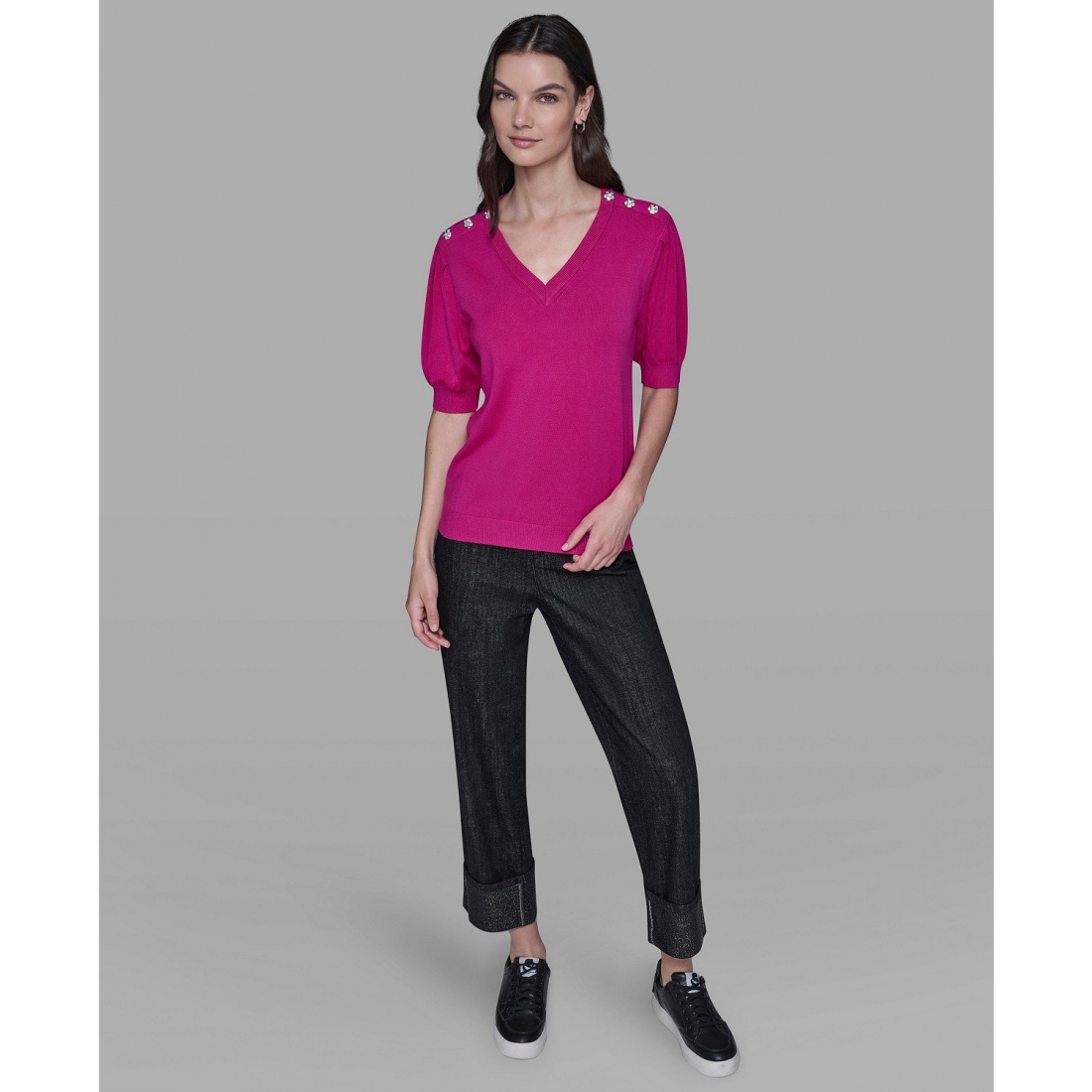 'V-Neck Button Detail Sweater' pour Femmes