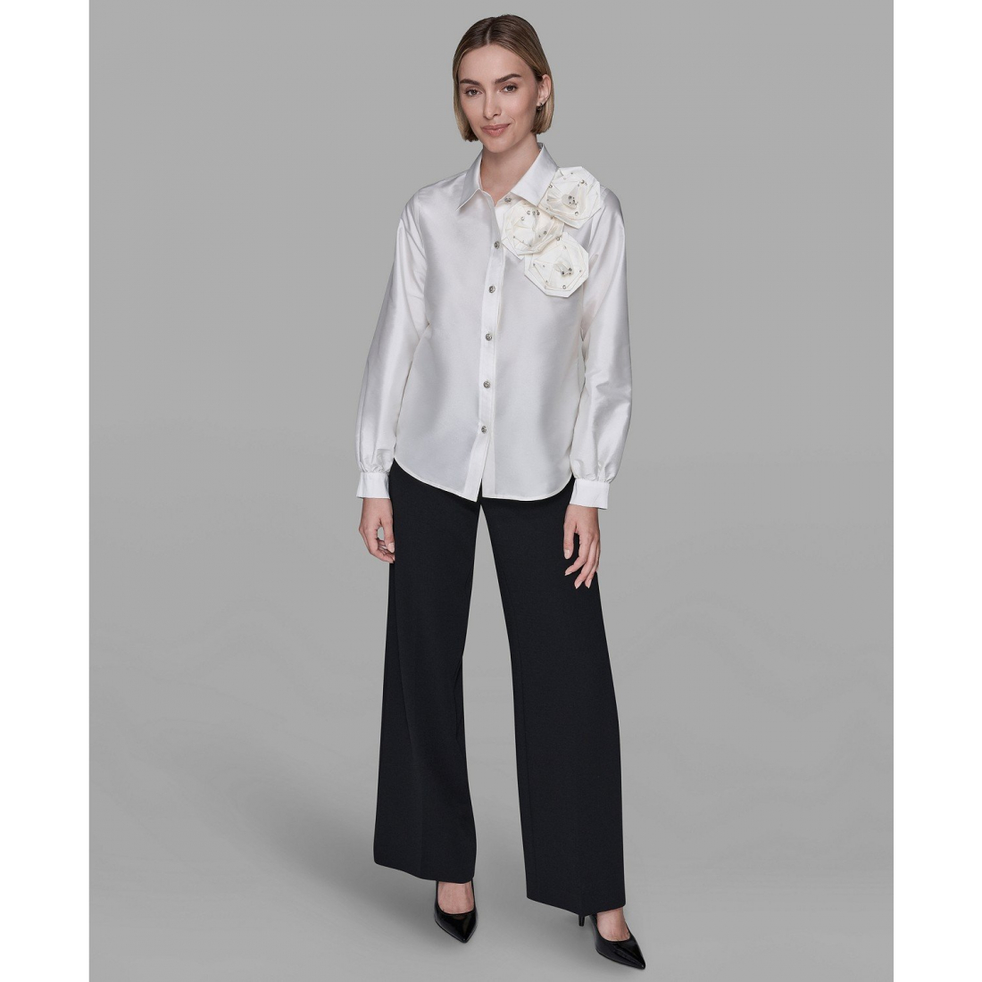 'Collar Rose Applique Detail Top' pour Femmes