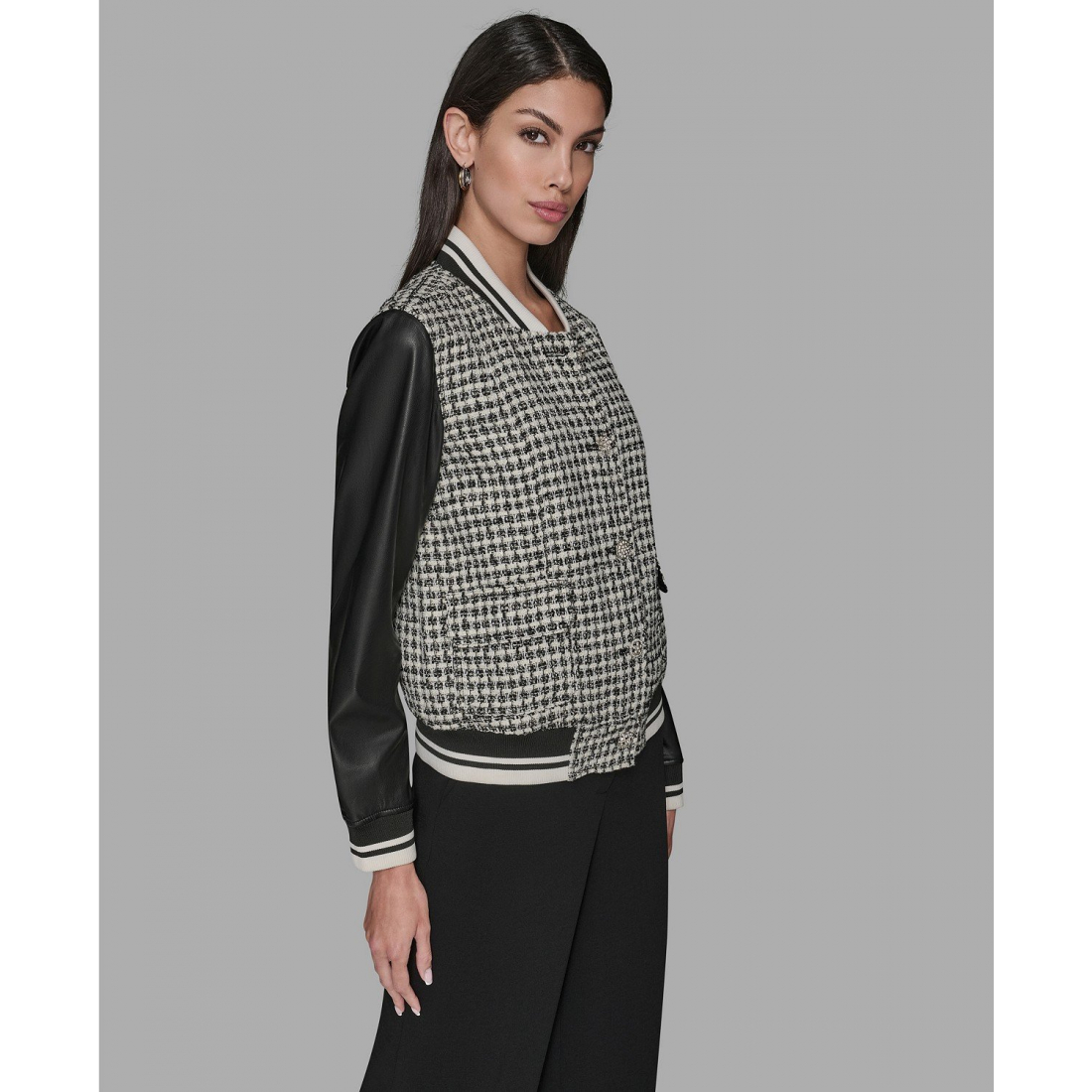 'Collar Neck Mixed Media Jacket' pour Femmes