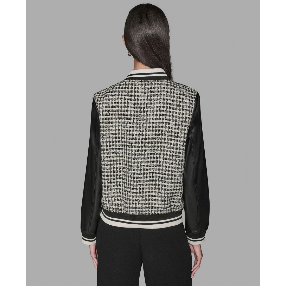 'Collar Neck Mixed Media Jacket' pour Femmes