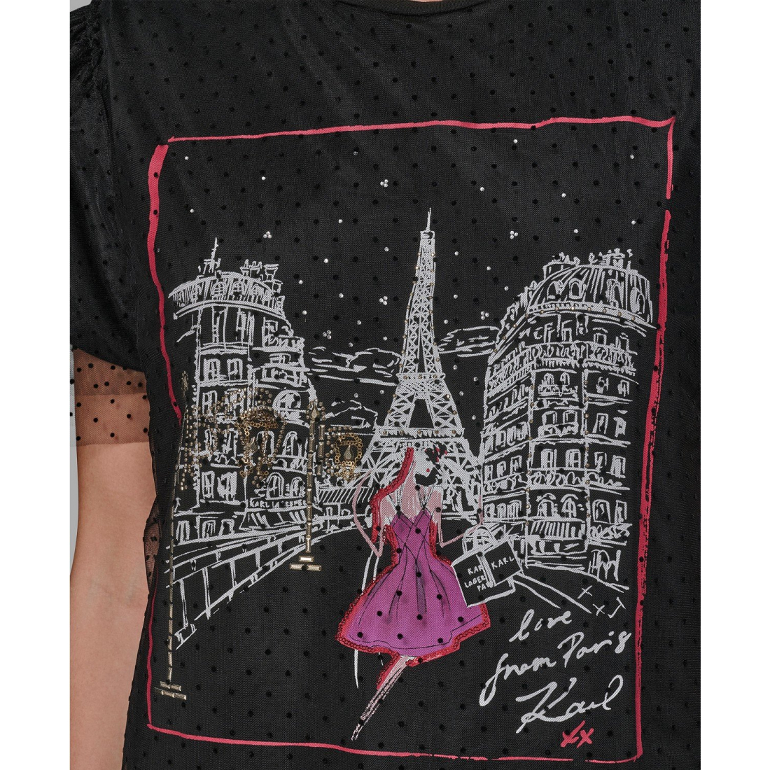 'Crewneck Lace Layer T-Shirt' pour Femmes