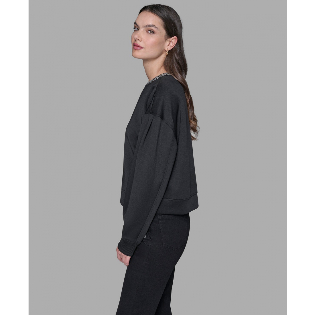 'Crewneck Crystal Neck Top' pour Femmes