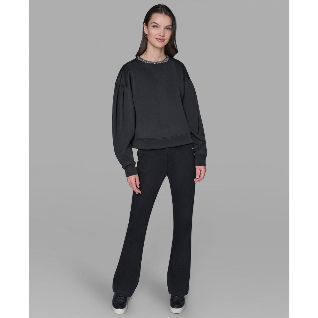 'Crewneck Crystal Neck Top' pour Femmes