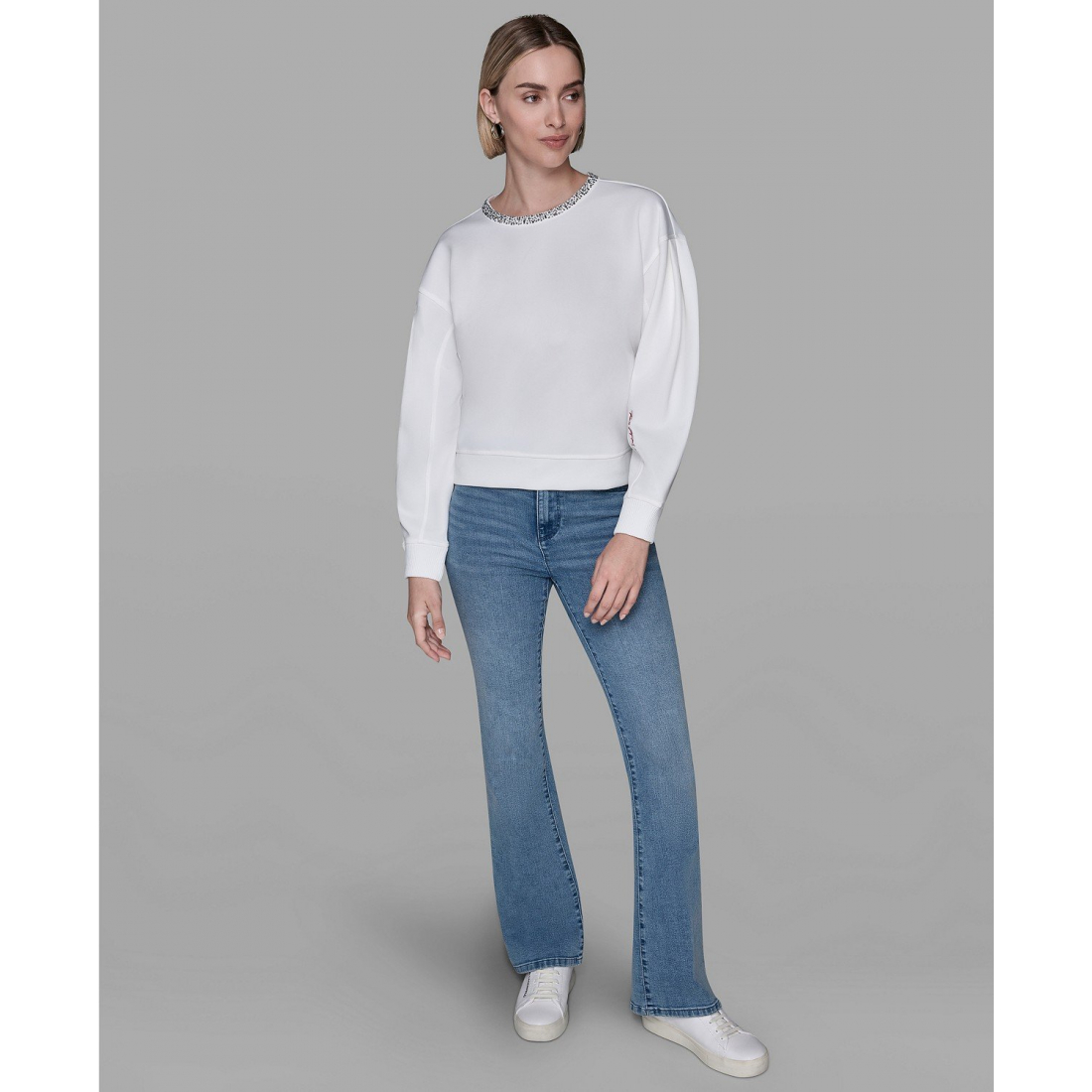 'Crewneck Crystal Neck Top' pour Femmes