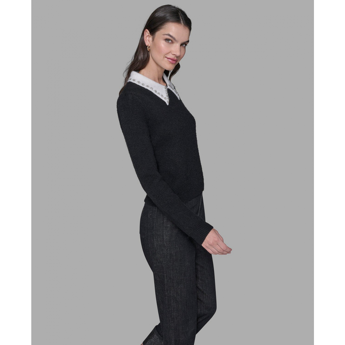'Contrast Collar Sweater' pour Femmes