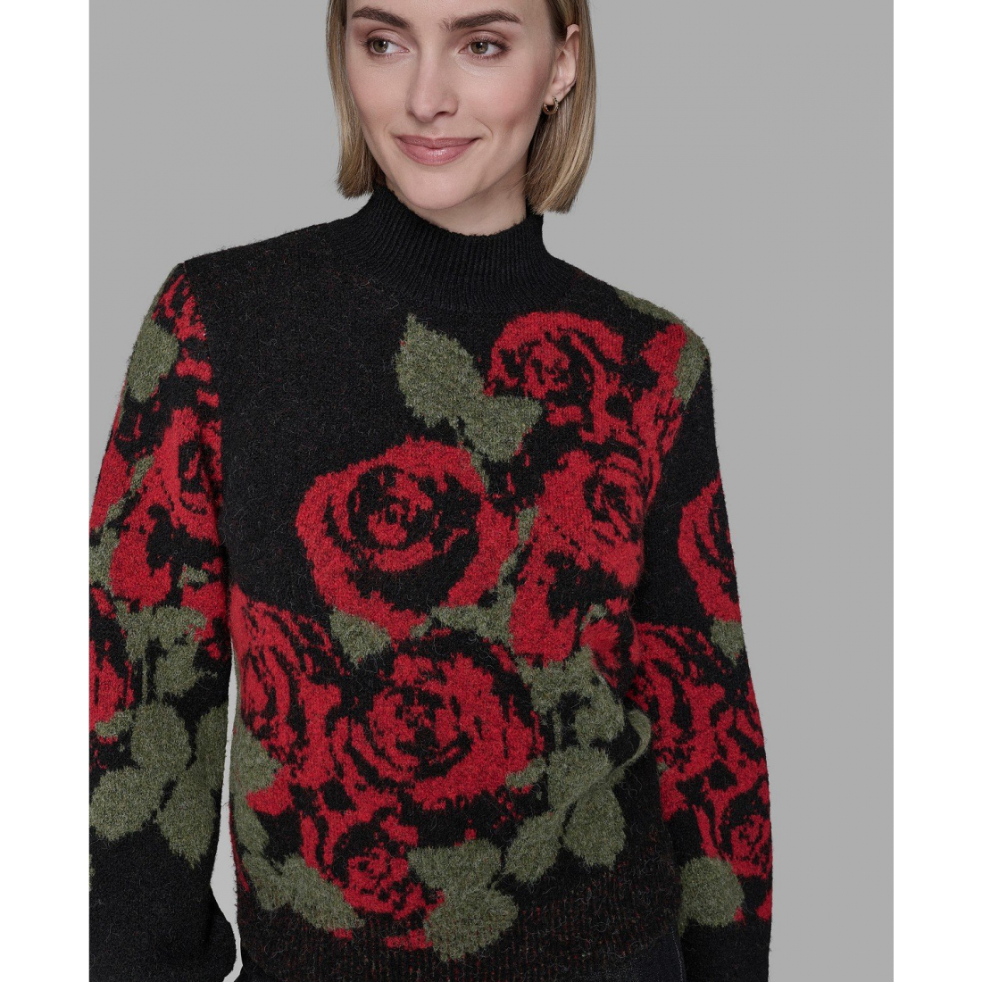 'Mock Neck Rose Print Sweater' pour Femmes