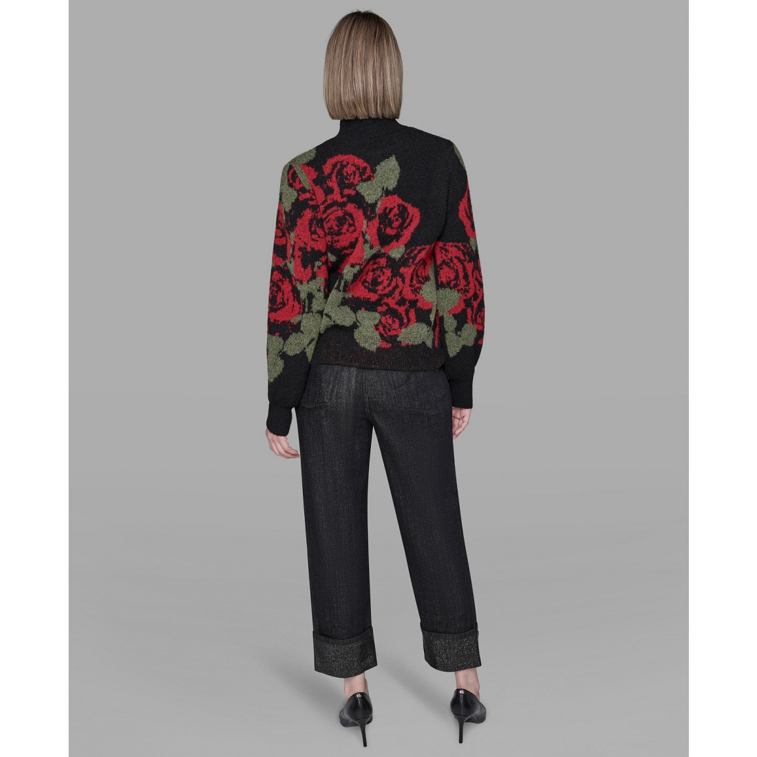 'Mock Neck Rose Print Sweater' pour Femmes