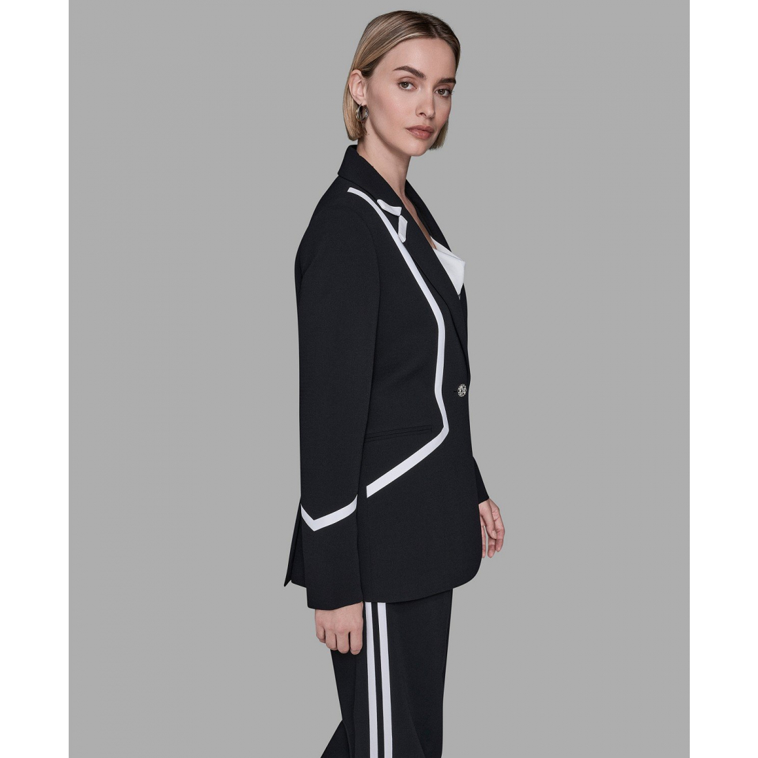 'Collar Contrast Trim Blazer' pour Femmes