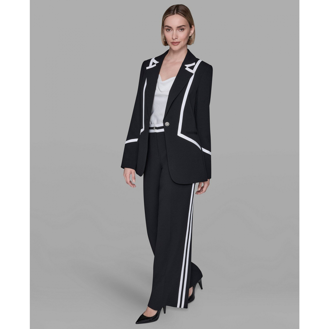 'Collar Contrast Trim Blazer' pour Femmes