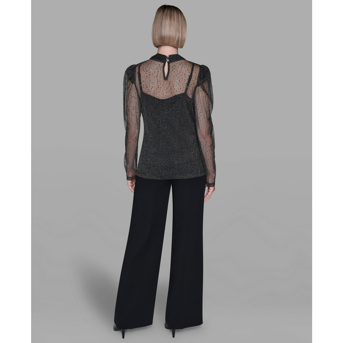 'Metallic Mesh High Neck Top' pour Femmes