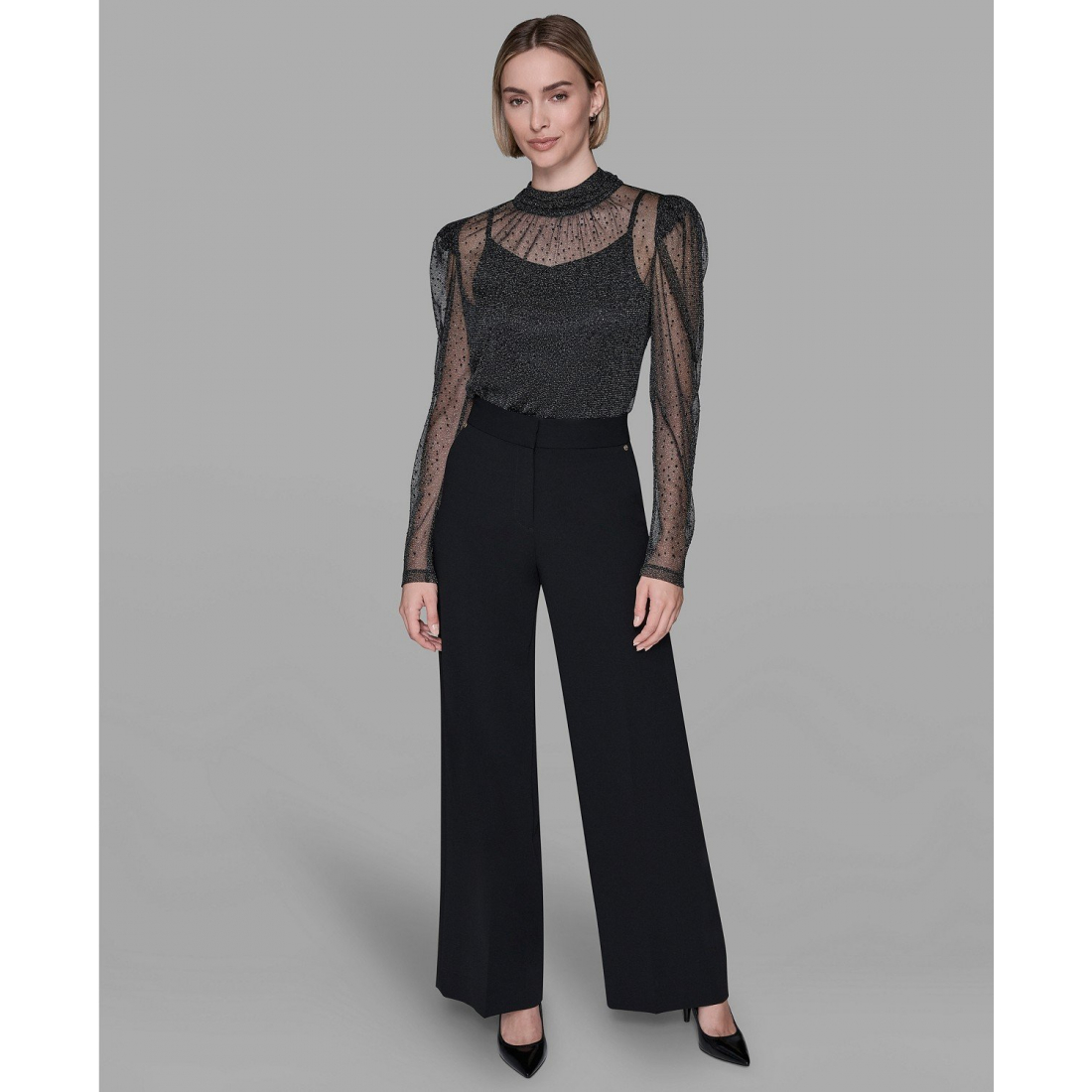 'Metallic Mesh High Neck Top' pour Femmes