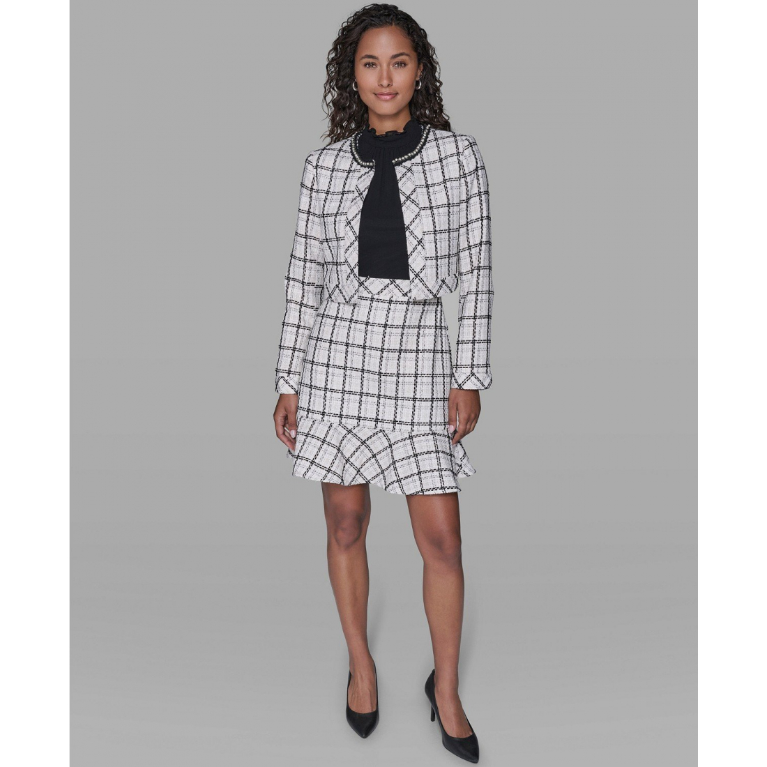 'Metallic Glen Plaid Tweed Jacket' pour Femmes