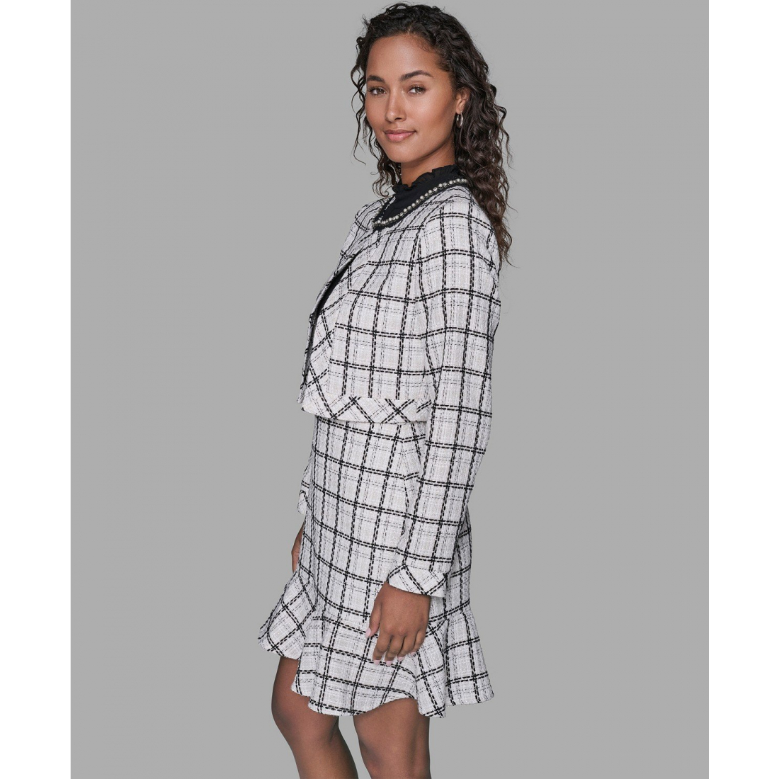 'Metallic Glen Plaid Tweed Jacket' pour Femmes
