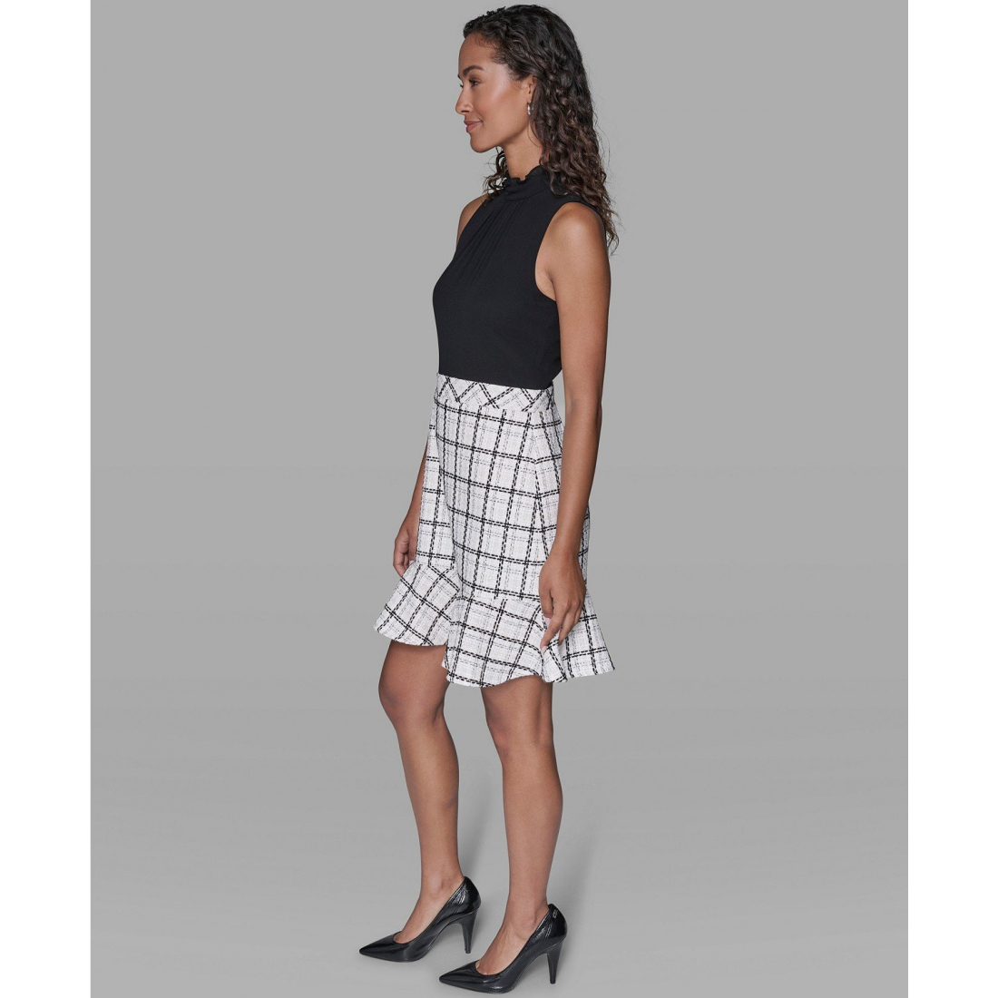 'Mock Neck Flounce Hem A-Line Dress' pour Femmes