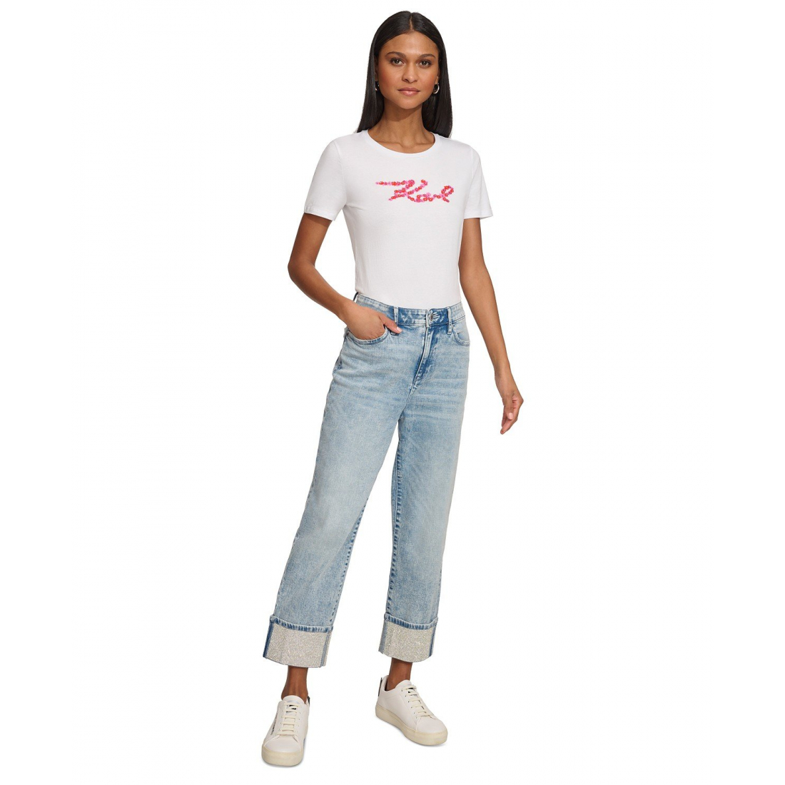 'High-Rise Crystal-Cuff Jeans' pour Femmes