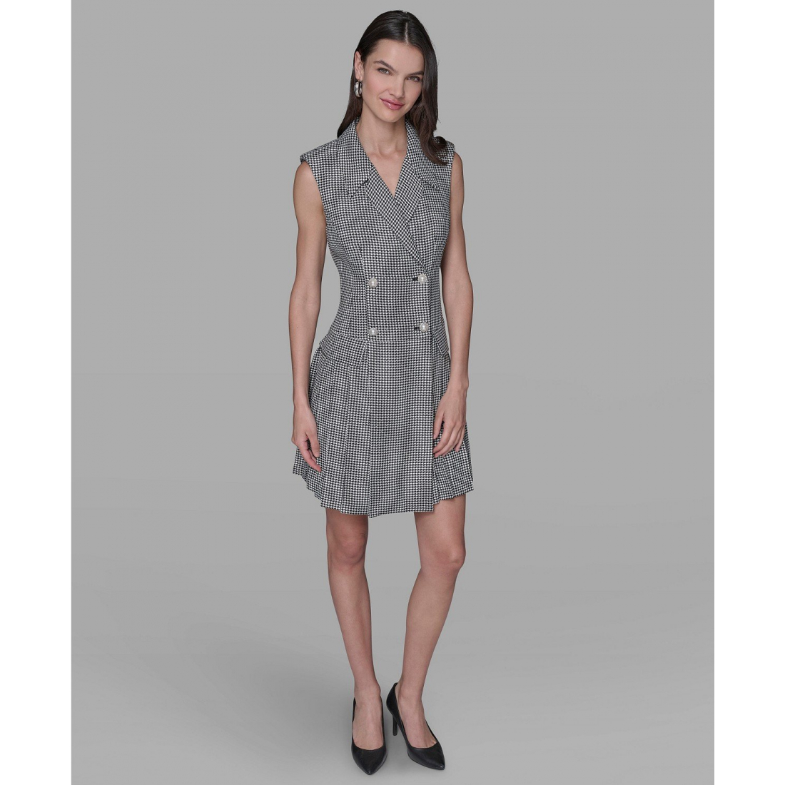 'Houndstooth Notched Collar Jacket Dress' pour Femmes
