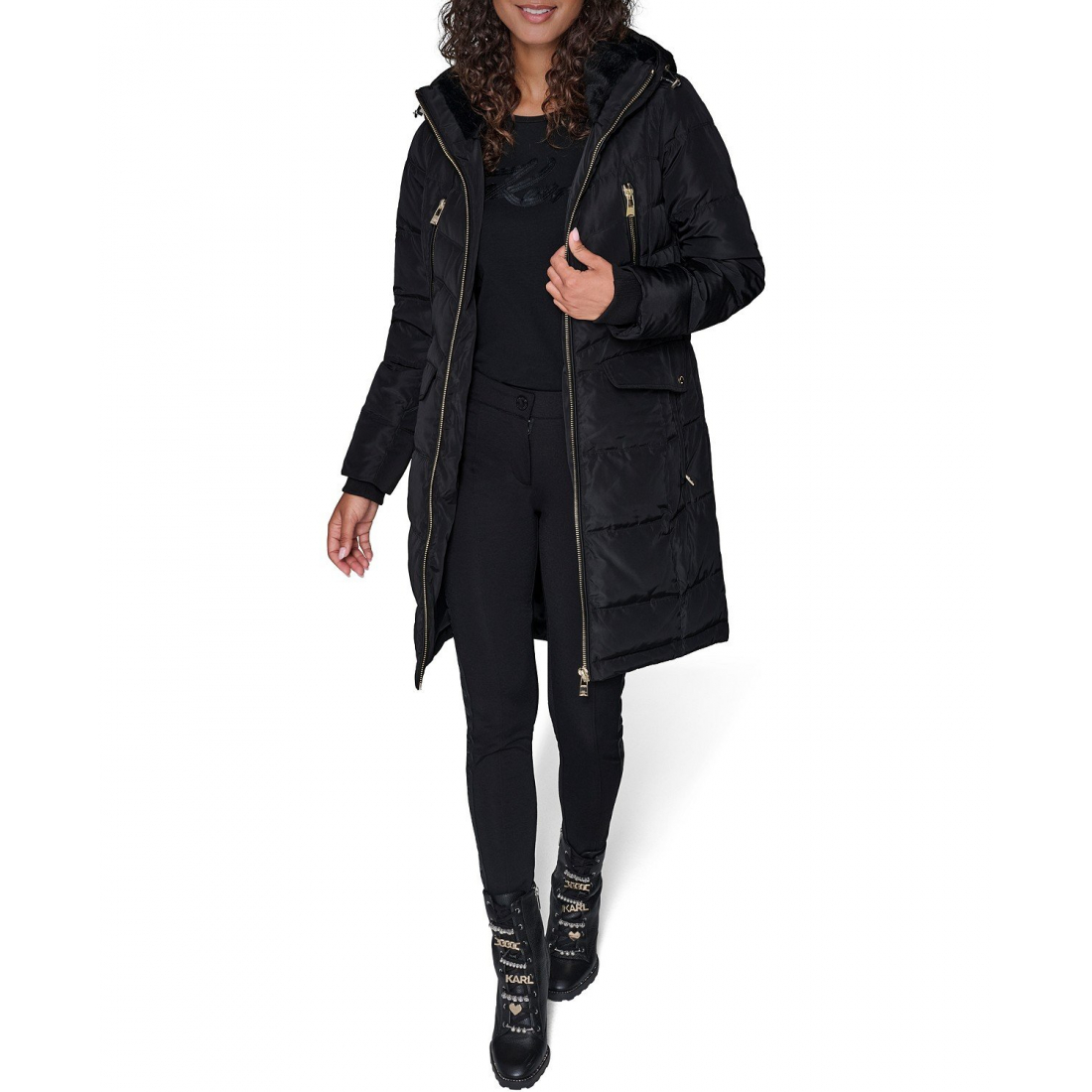 'Hooded Luxe Twill Detail Puffer Coat' pour Femmes