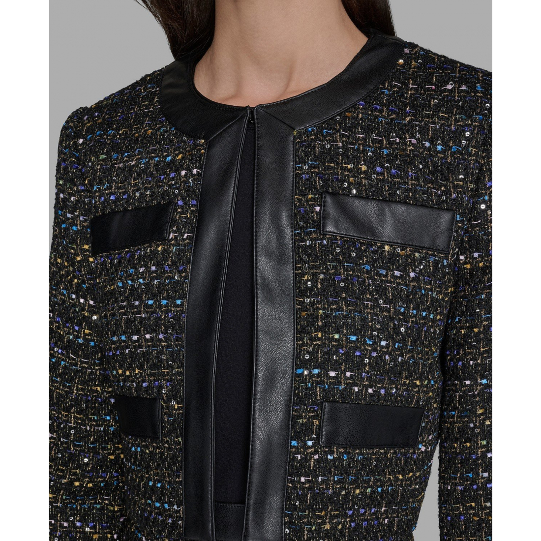 'Metallic Knit Tweed Crop Jacket' pour Femmes