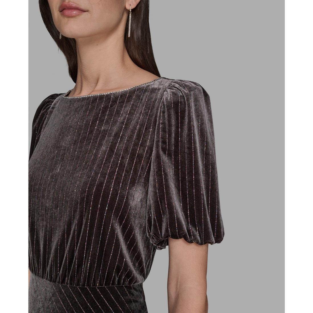 'Velvet Pinstripe Midi Dress' pour Femmes