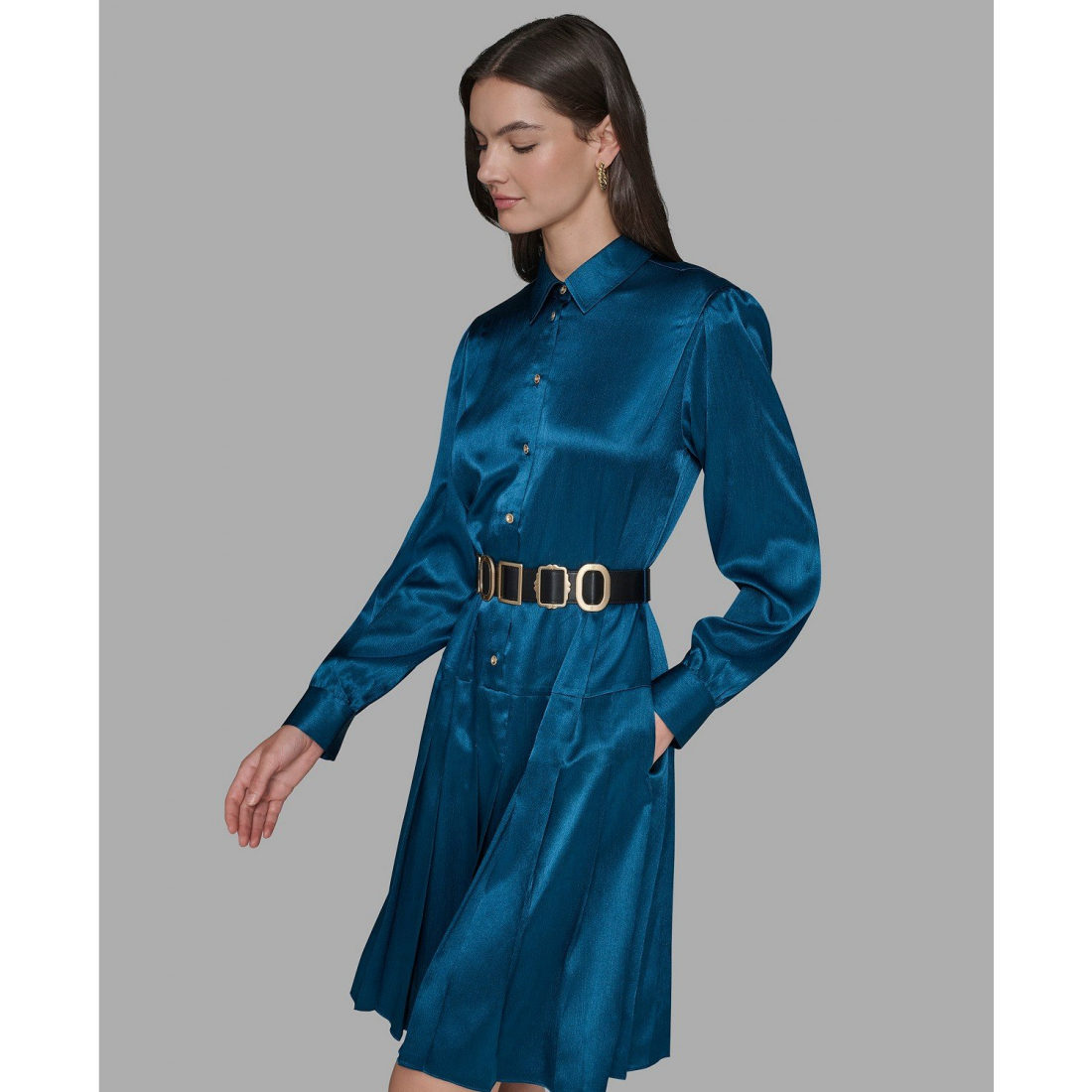 'Collared Belted Shirt Dress' pour Femmes
