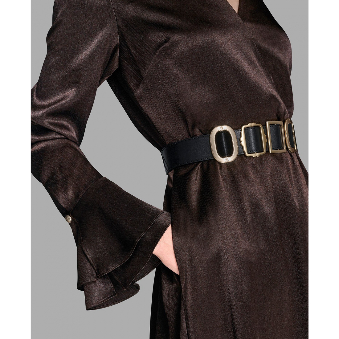 'Crinkle Long Sleeve Midi Dress' pour Femmes