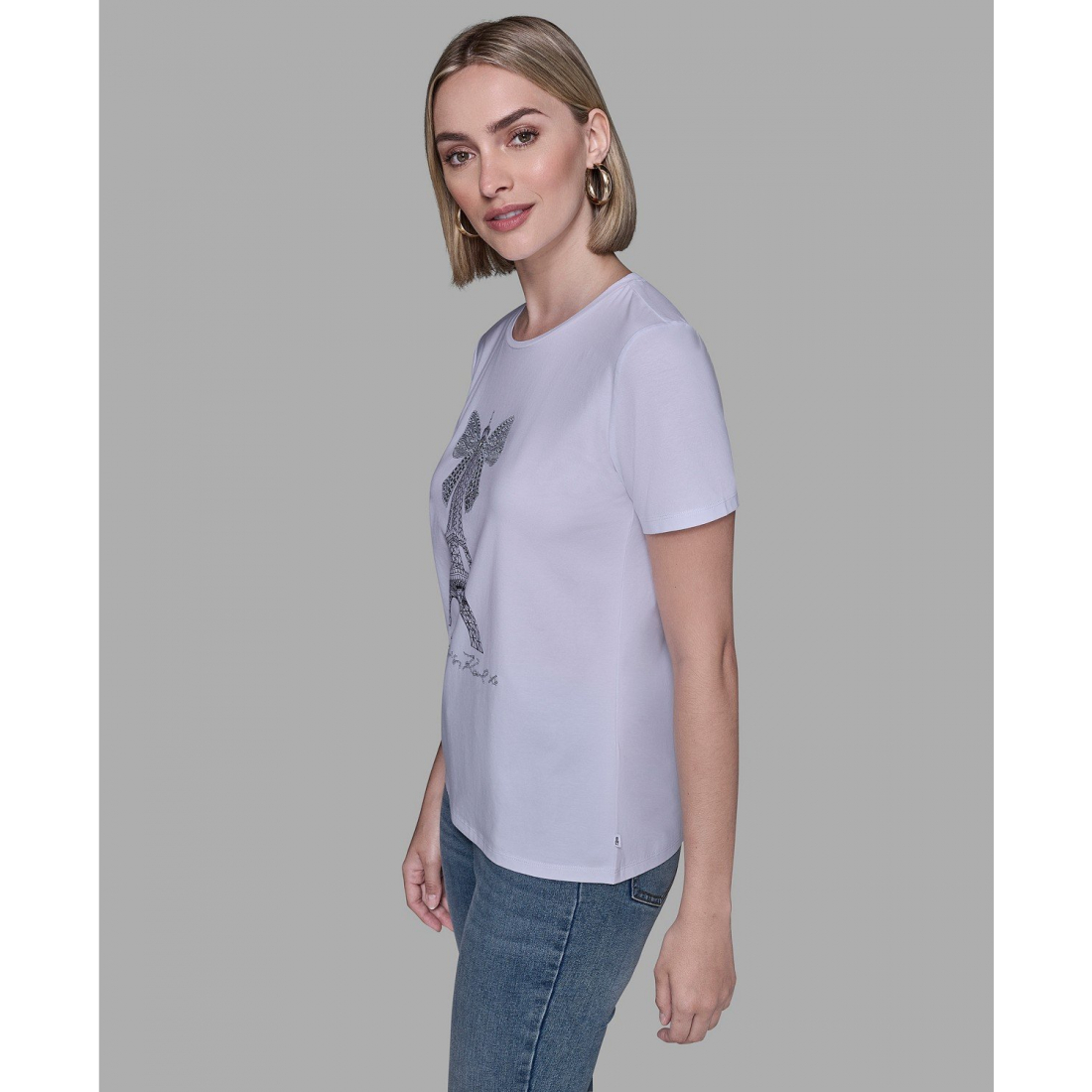 T-shirt 'Crewneck Embellished Bow Eiffel Tower' pour Femmes